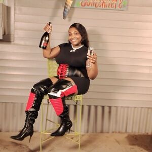 Black and Red Knee-High Boots